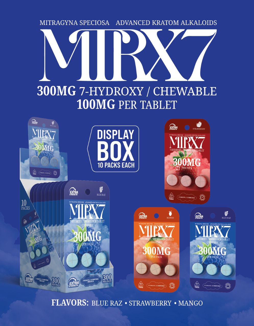 MTRX7 7-HYDROXY 100MG TABLETS 3-PACK - DISPLAY OF 10